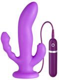 Фиолетовый вибратор с двумя дополнительными отростками PURRFECT SILICONE 3WAYS VIBRATOR 6.5INCH - 17 см.